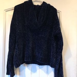 Hooded chenille royal blue sweater